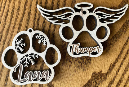 Customizable Pawprint Ornament - Add your pets name to paw print Christmas ornament