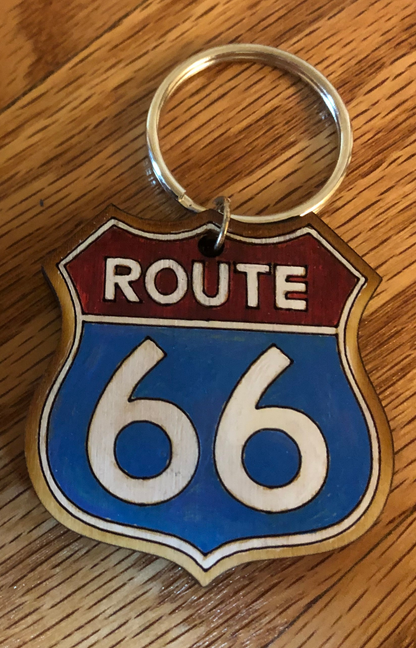 Route 66 Main Street Mother Road Handpainted Keychain