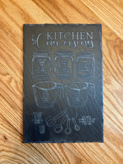 Kitchen conversion chart, farmhouse style kitchen, engraved slate home signs, measuring chart home decor, kitchen counter signs, baking gift