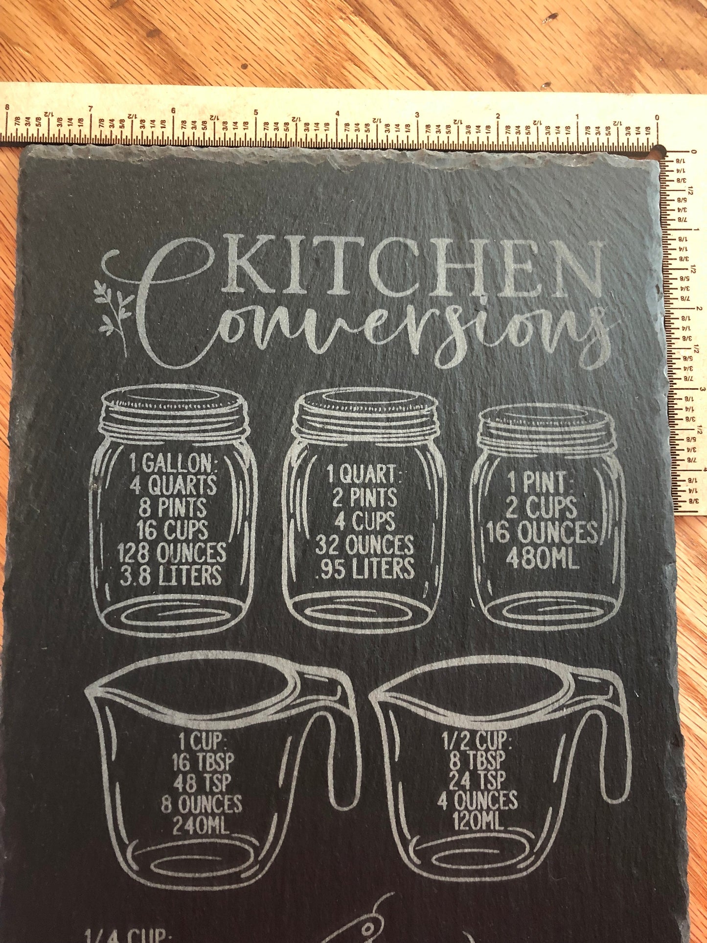 Kitchen conversion chart, farmhouse style kitchen, engraved slate home signs, measuring chart home decor, kitchen counter signs, baking gift