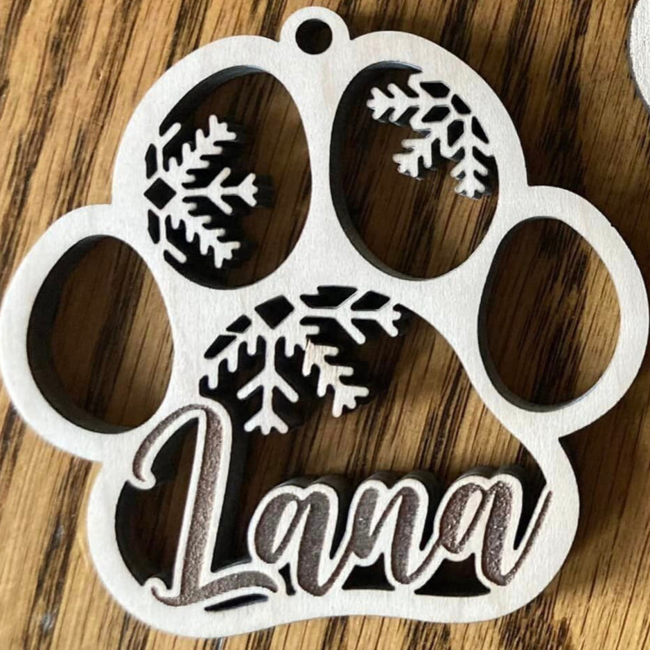 Customizable Pawprint Ornament - Add your pets name to paw print Christmas ornament